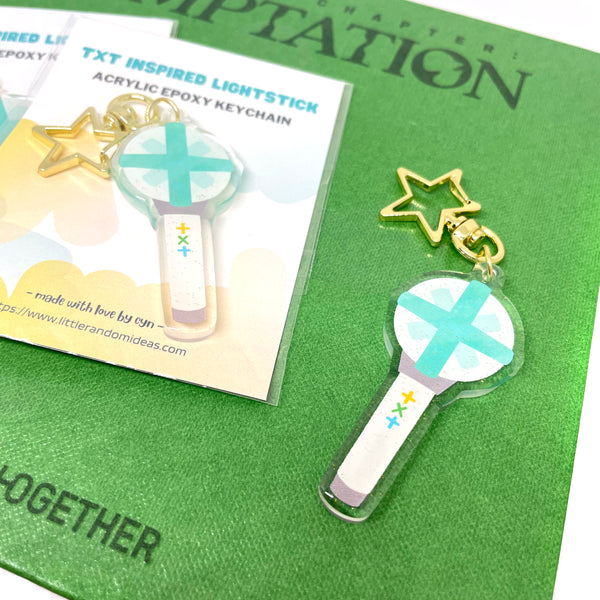 TXT Inspired Lightstick Epoxy Acrylic Glitter Keychain with Star Clasp