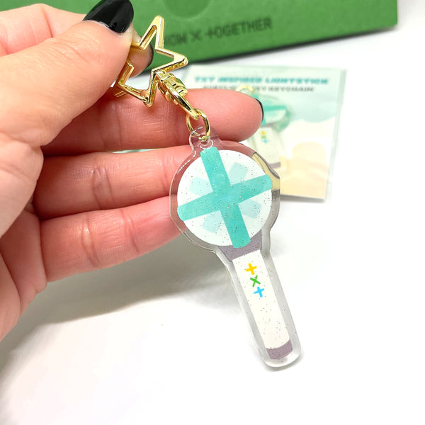 TXT Inspired Lightstick Epoxy Acrylic Glitter Keychain with Star Clasp