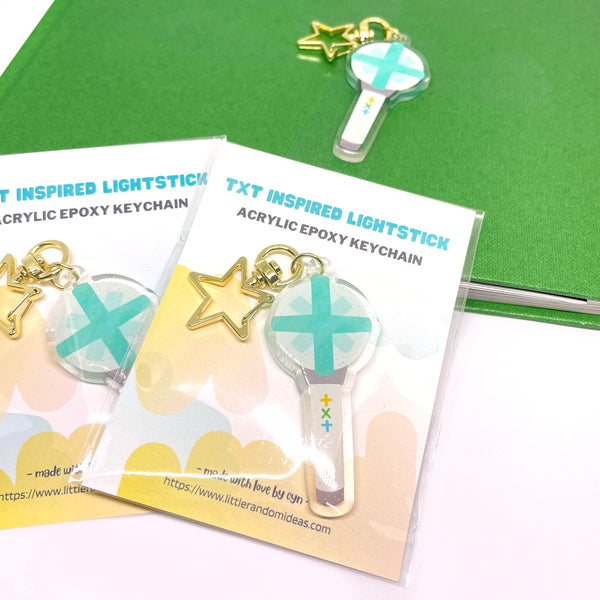 TXT Inspired Lightstick Epoxy Acrylic Glitter Keychain with Star Clasp