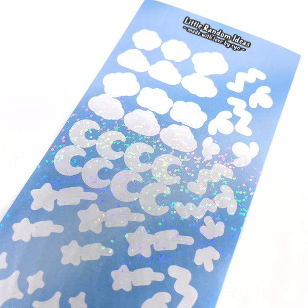 Holographic Deco Sticker Sheet - White Skies