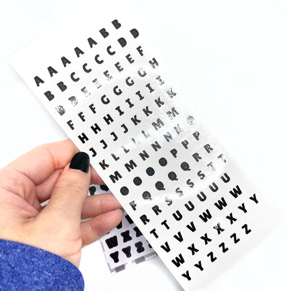 Deco Sticker Sheet - Print Letters - V1 Black