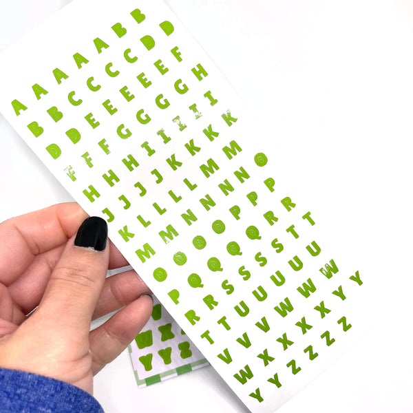 Deco Sticker Sheet - Print Letters - V1 Green
