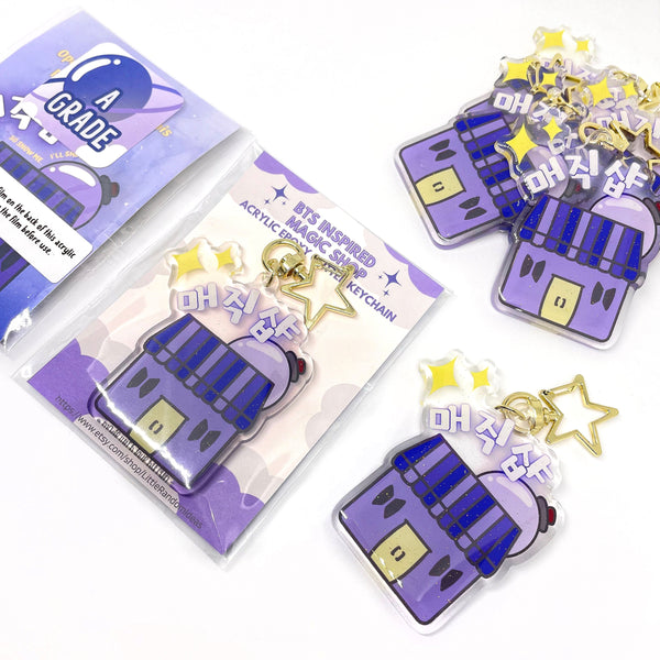 BTS Inspired Magic Shop Epoxy Acrylic Glitter Keychain with Star Clasp