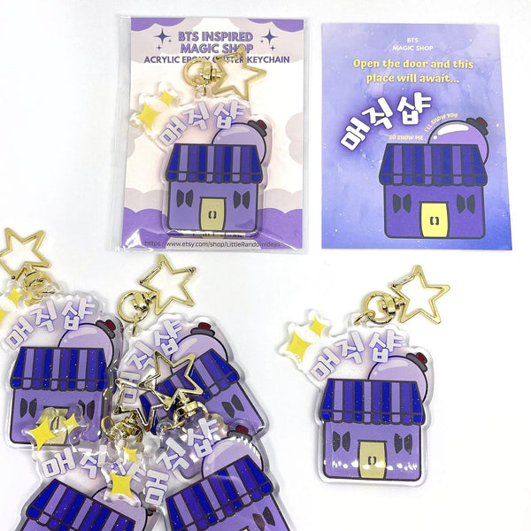 BTS Inspired Magic Shop Epoxy Acrylic Glitter Keychain with Star Clasp