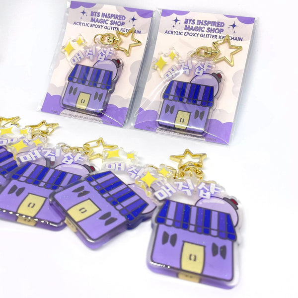 BTS Inspired Magic Shop Epoxy Acrylic Glitter Keychain with Star Clasp